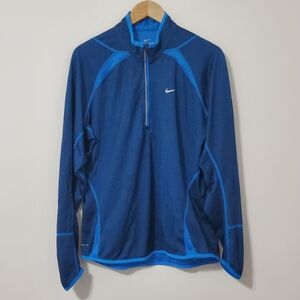 Nike DriFit Stay Cool Blue Quarter Zip Long Sleeve Pullover Top Large